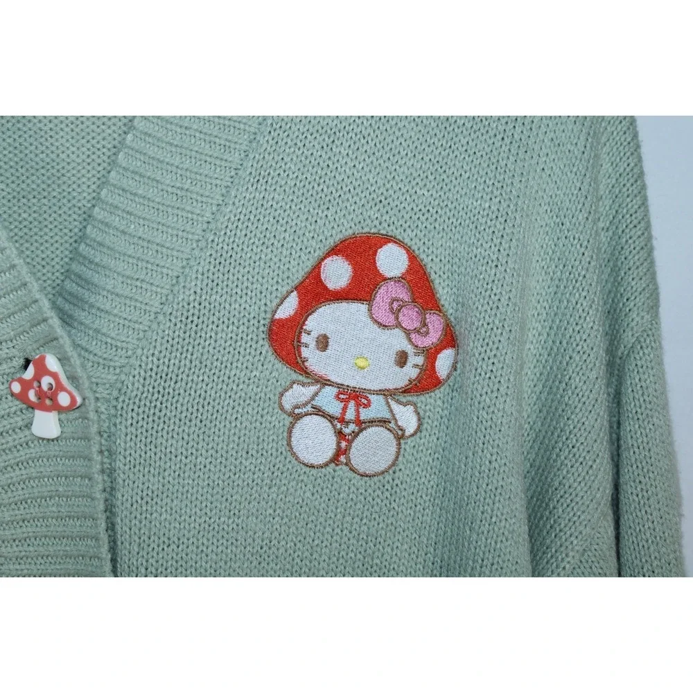 Hot Topic Hello Kitty Women's Small Multicolor Sage Green Knit Cardigan - Picture 4 of 11